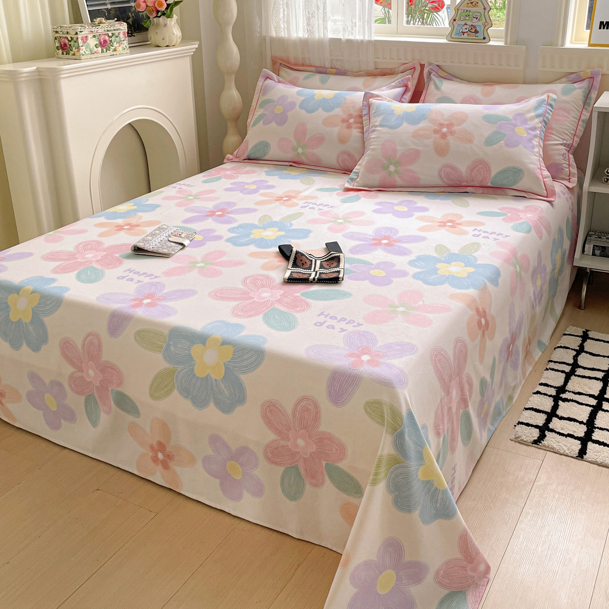 91家纺网 家纺一手货源 找家纺 纽缦家纺 2025新款全棉纯棉磨毛印花单床单 床单单件 洛城时光