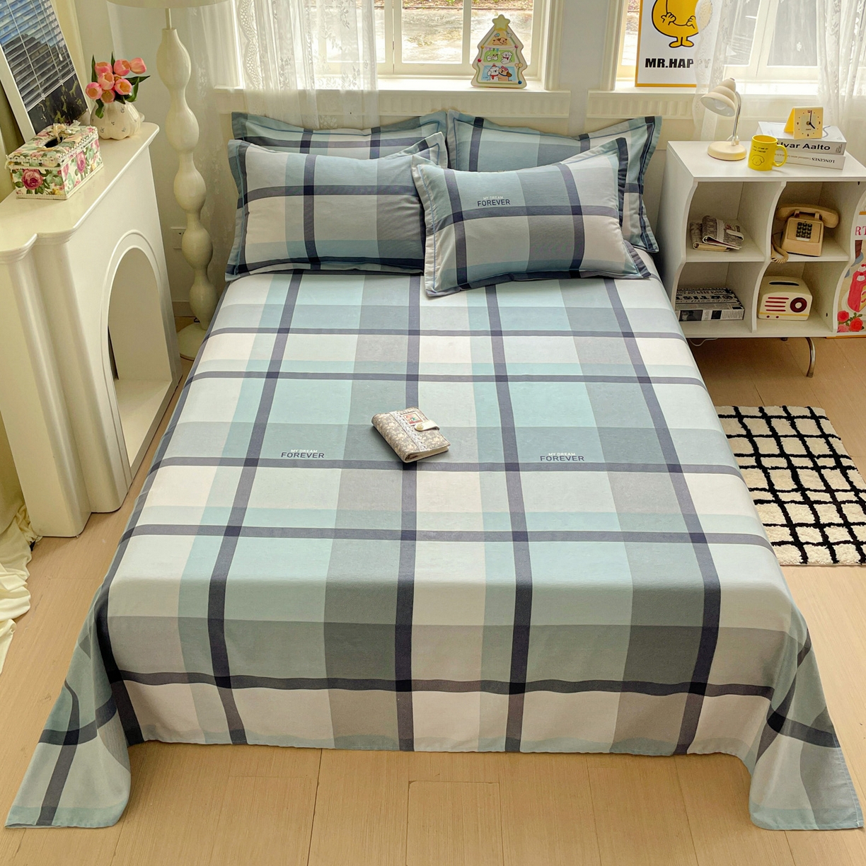 91家纺网 家纺一手货源 找家纺 纽缦家纺 2025新款全棉纯棉磨毛印花单床单 床单单件 曼迪蓝