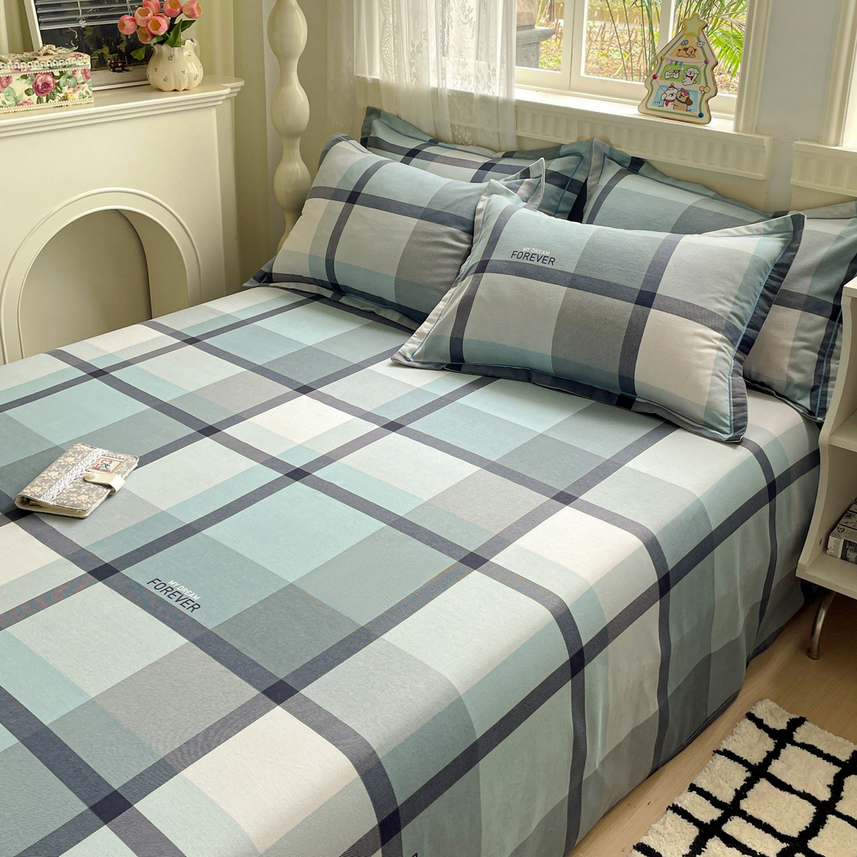 91家纺网 家纺一手货源 找家纺 纽缦家纺 2025新款全棉纯棉磨毛印花单床单 床单单件 曼迪蓝