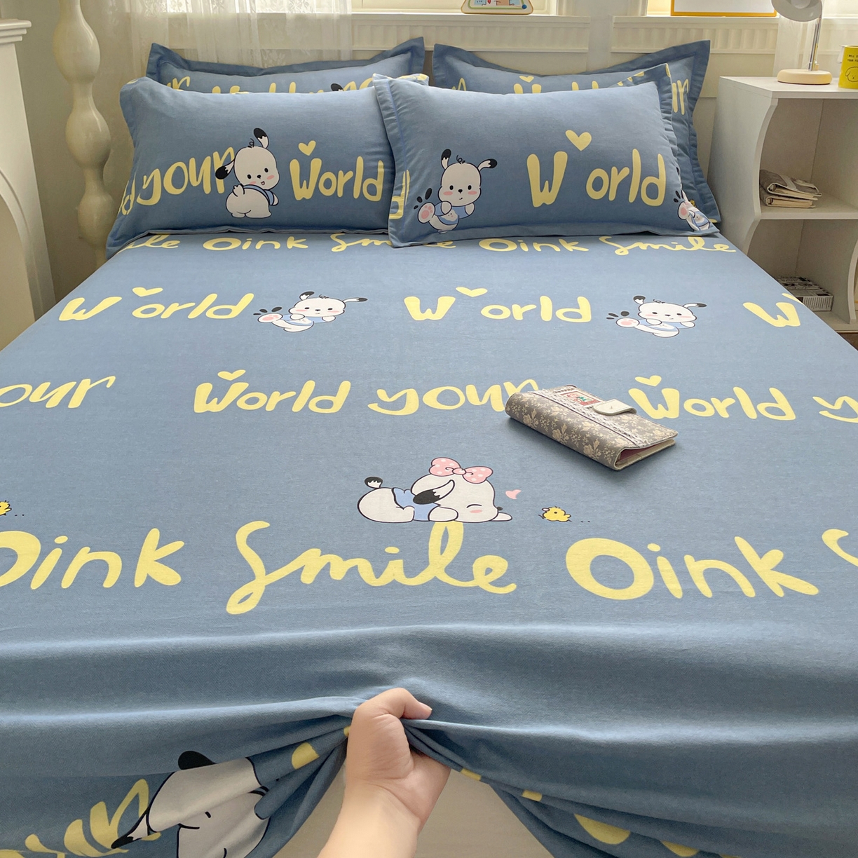纽缦家纺 2025新款全棉纯棉磨毛印花单床单 床单单件 萌宠宝贝蓝