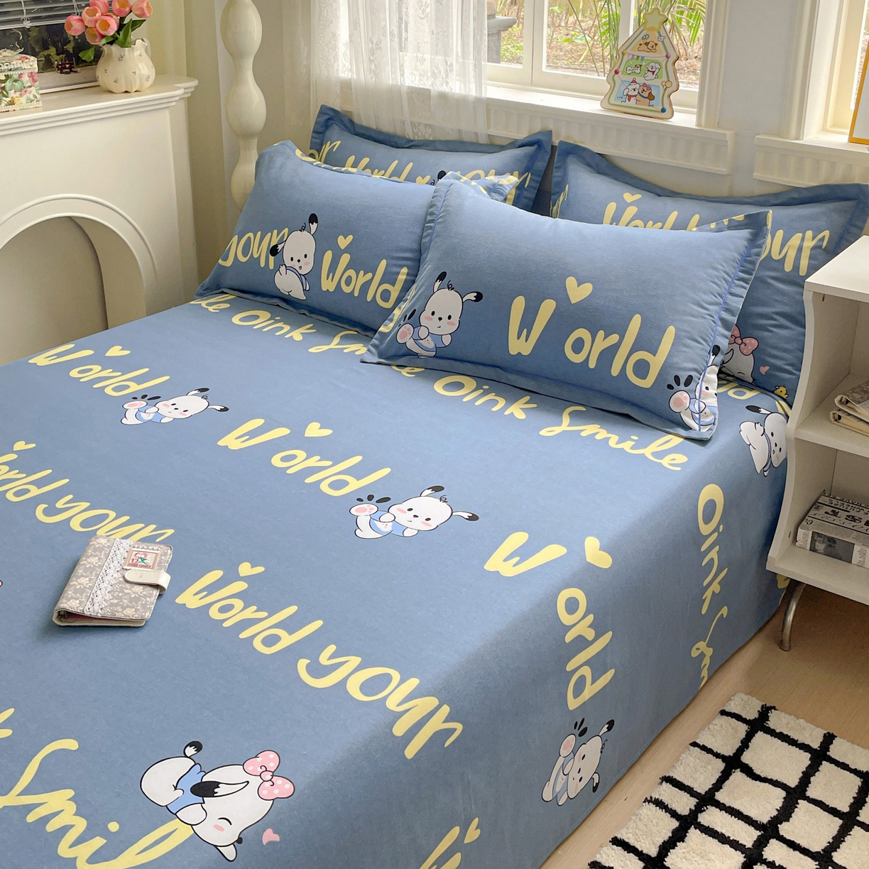 91家纺网 家纺一手货源 找家纺 纽缦家纺 2025新款全棉纯棉磨毛印花单床单 床单单件 萌宠宝贝蓝