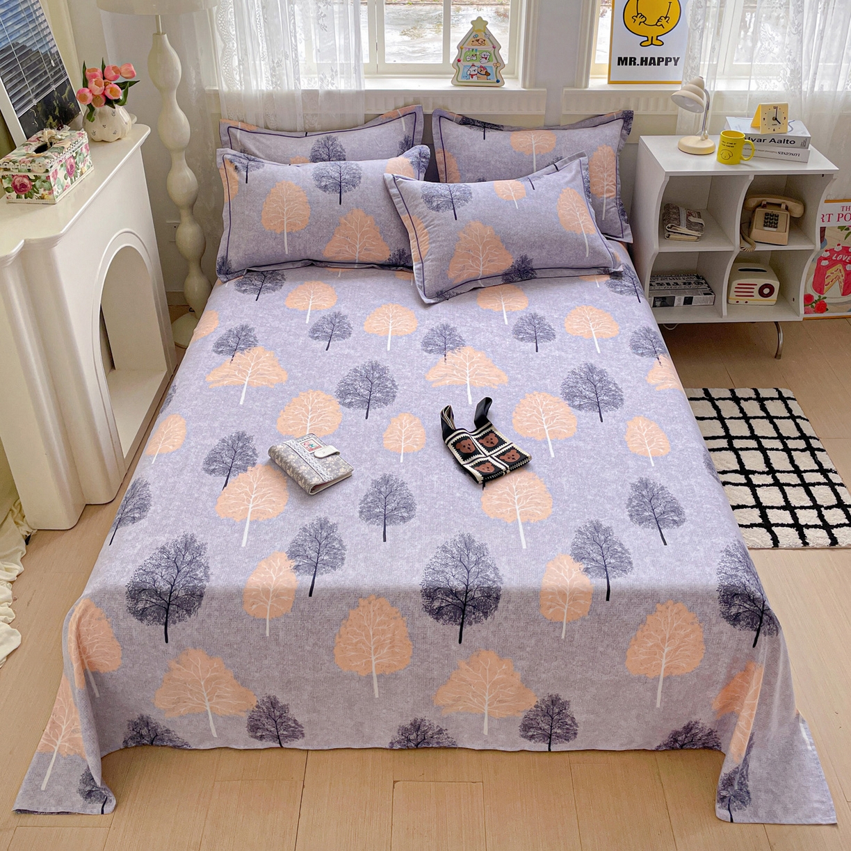 91家纺网 家纺一手货源 找家纺 纽缦家纺 2025新款全棉纯棉磨毛印花单床单 床单单件 秘境森林蓝