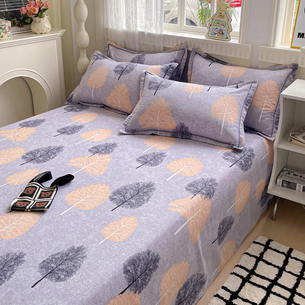 91家纺网 家纺一手货源 找家纺 纽缦家纺 2025新款全棉纯棉磨毛印花单床单 床单单件 秘境森林蓝