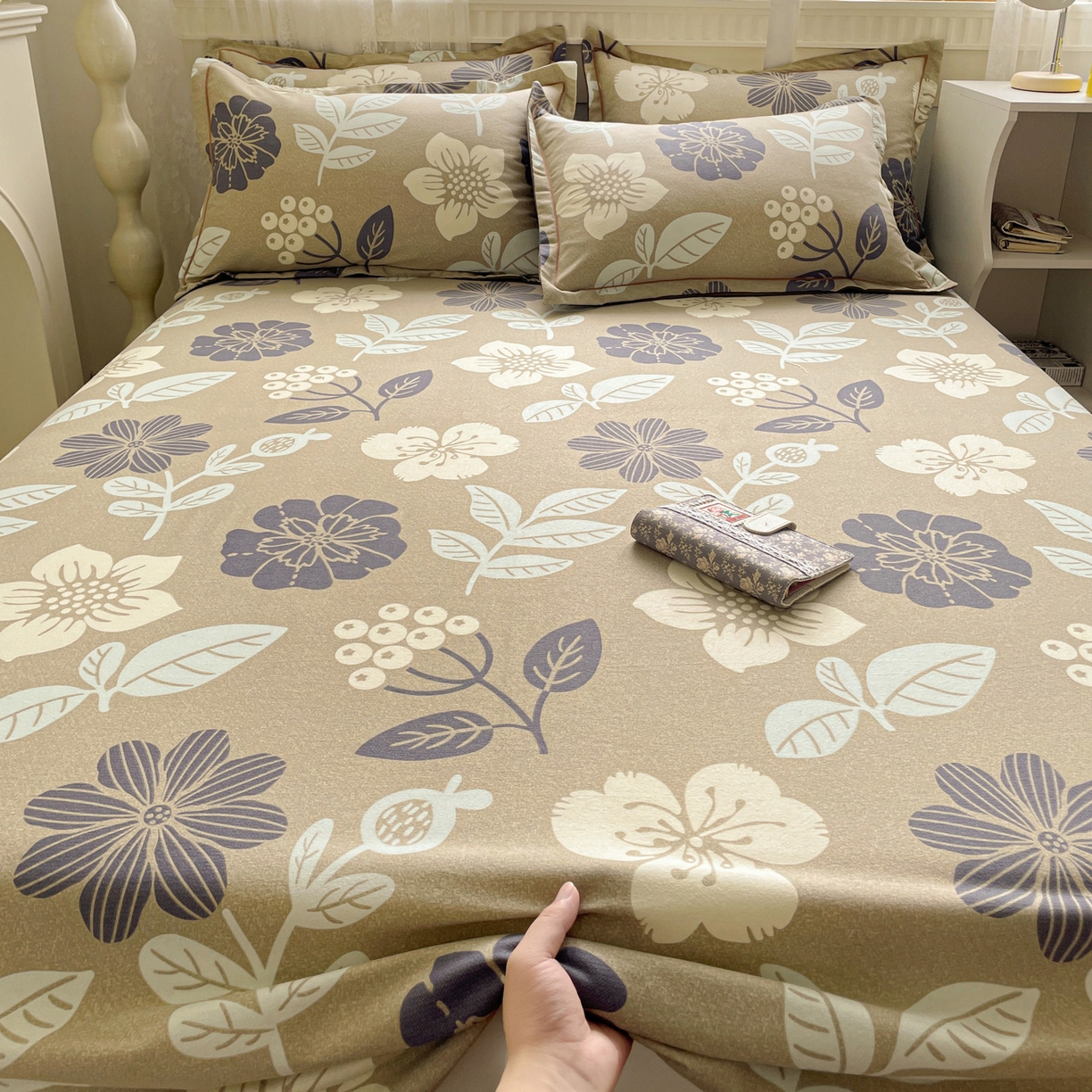 纽缦家纺 2025新款全棉纯棉磨毛印花单床单 床单单件 清风微甜灰