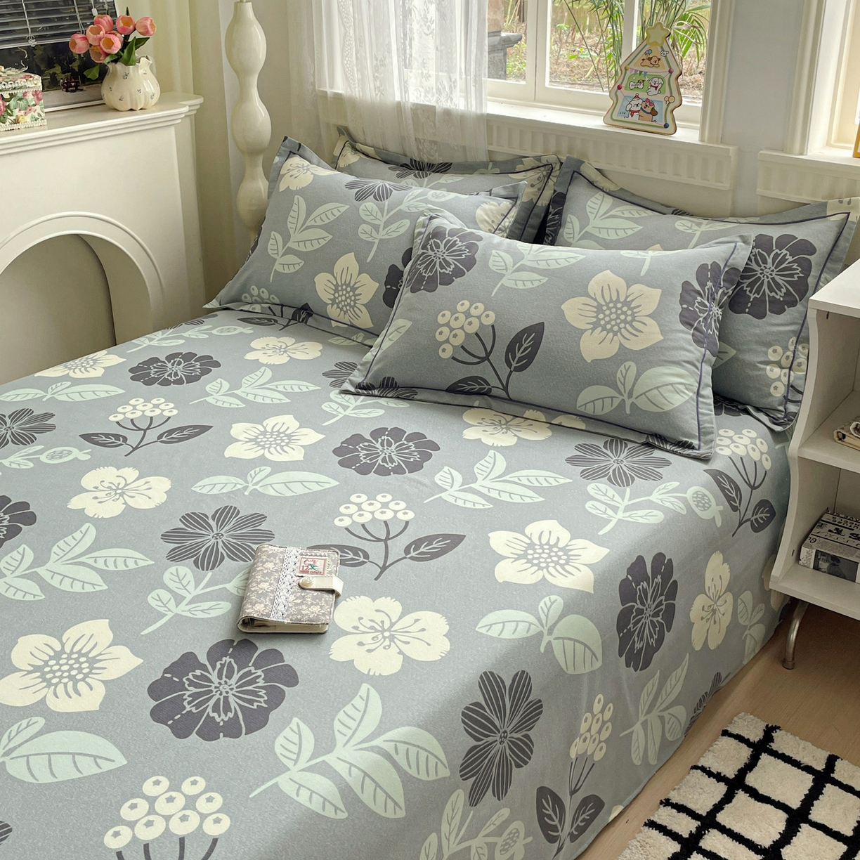 91家纺网 家纺一手货源 找家纺 纽缦家纺 2025新款全棉纯棉磨毛印花单床单 床单单件 清风微甜蓝