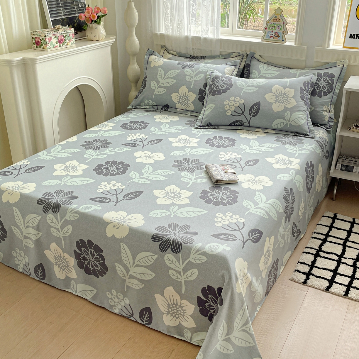 91家纺网 家纺一手货源 找家纺 纽缦家纺 2025新款全棉纯棉磨毛印花单床单 床单单件 清风微甜蓝