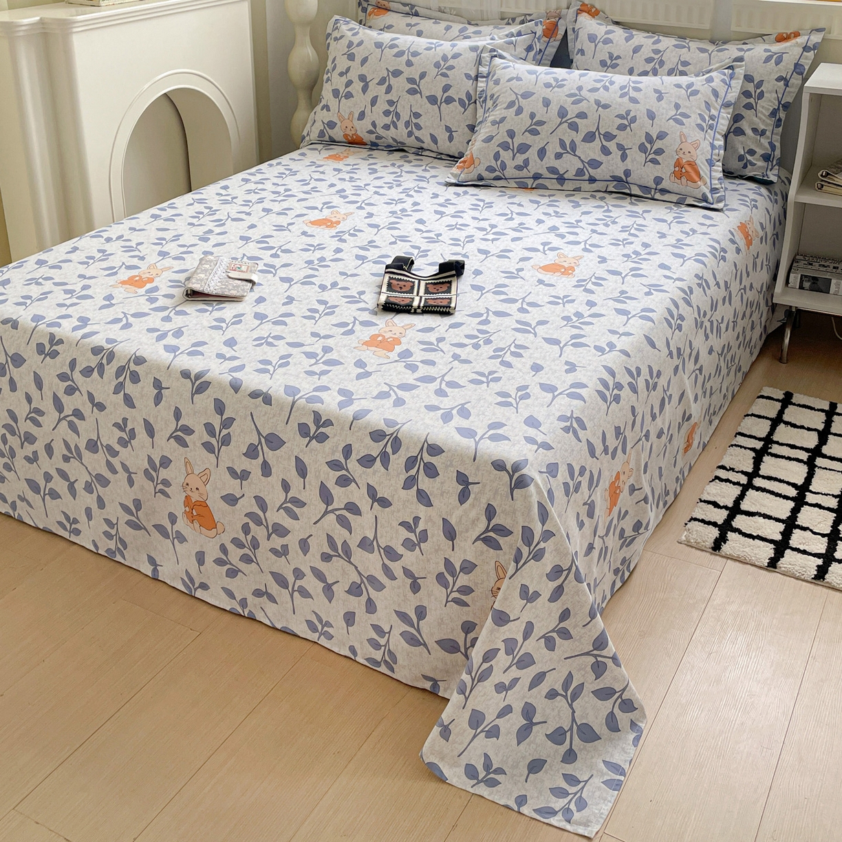 91家纺网 家纺一手货源 找家纺 纽缦家纺 2025新款全棉纯棉磨毛印花单床单 床单单件 童画小兔