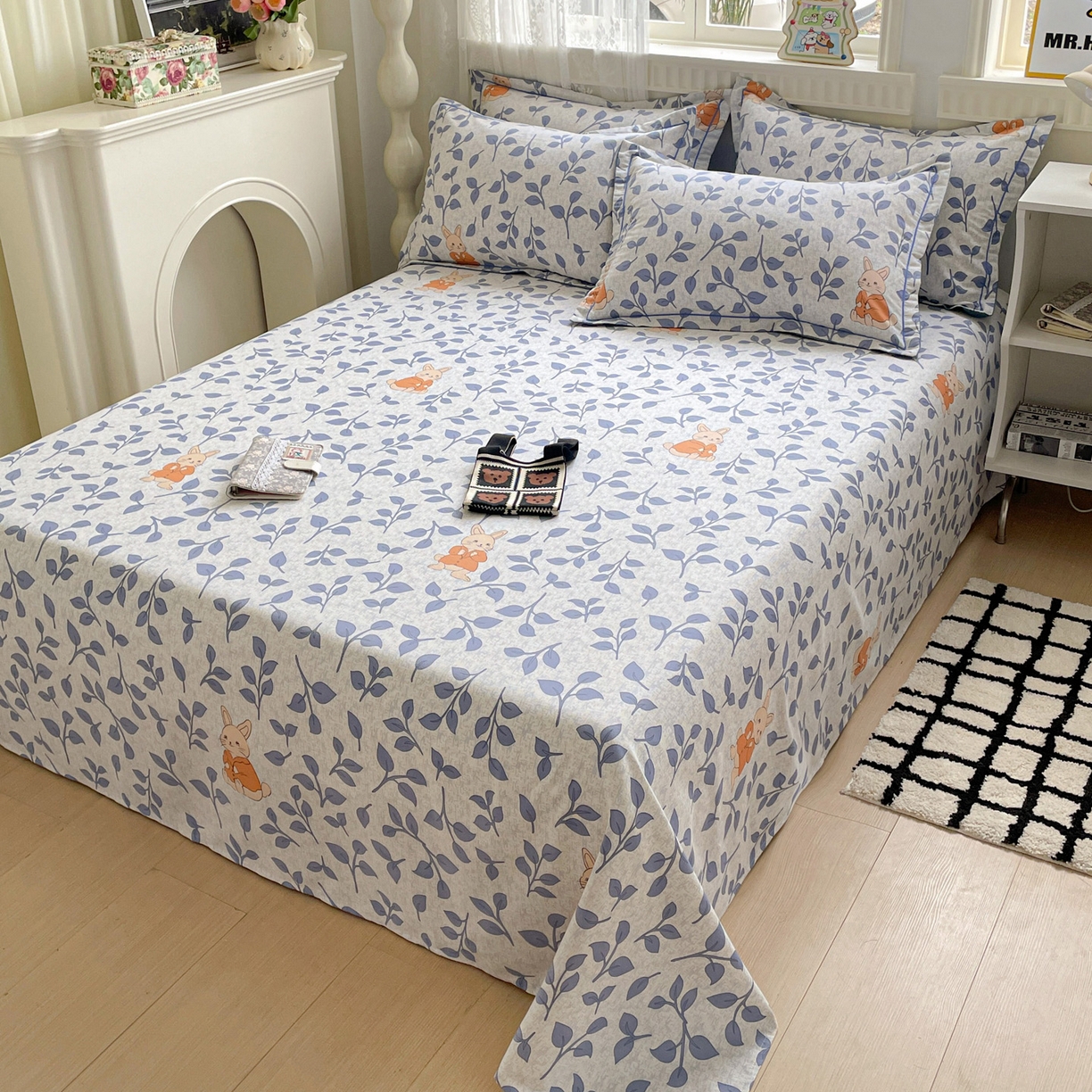 91家纺网 家纺一手货源 找家纺 纽缦家纺 2025新款全棉纯棉磨毛印花单床单 床单单件 童画小兔