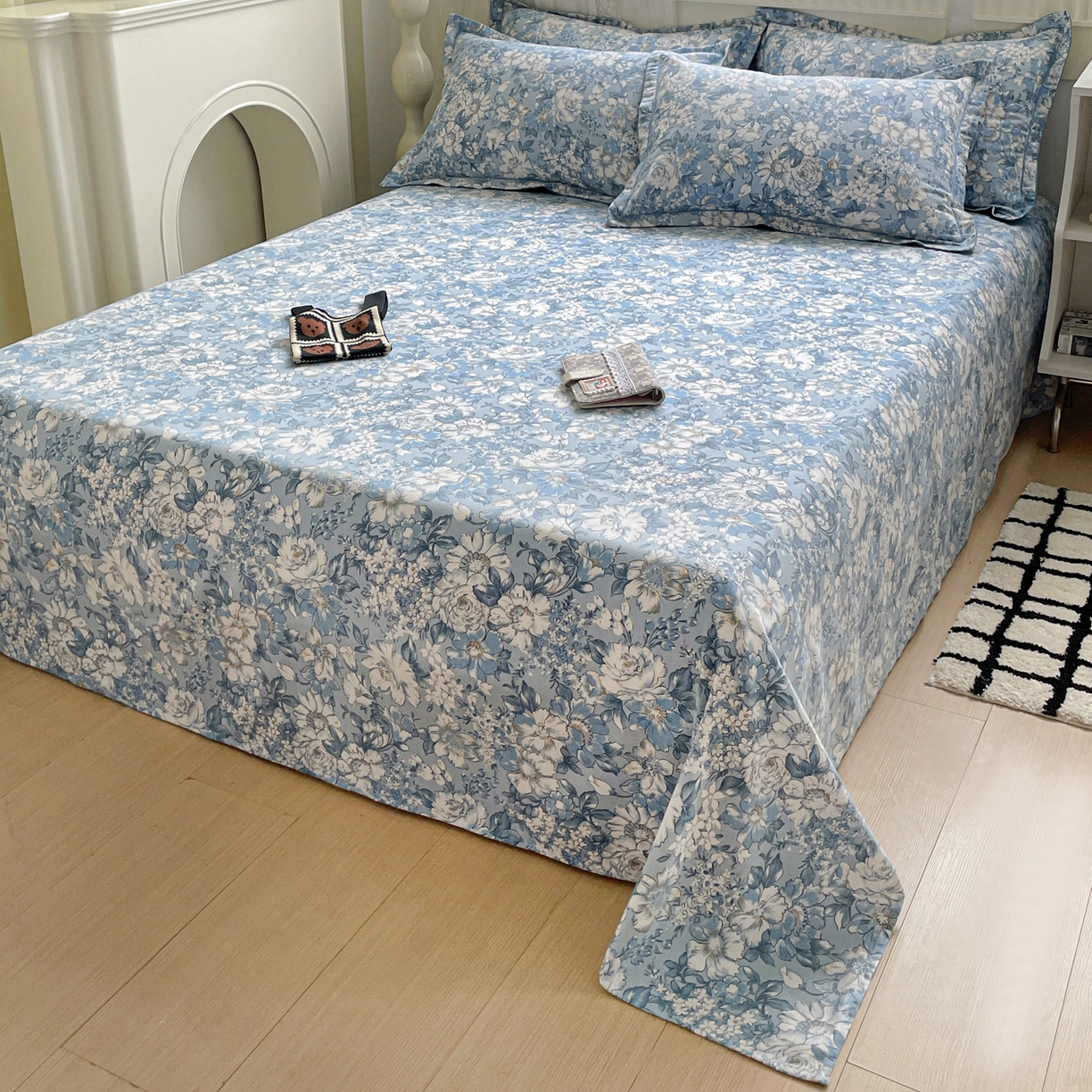 91家纺网 家纺一手货源 找家纺 纽缦家纺 2025新款全棉纯棉磨毛印花单床单 床单单件 雅汐蓝