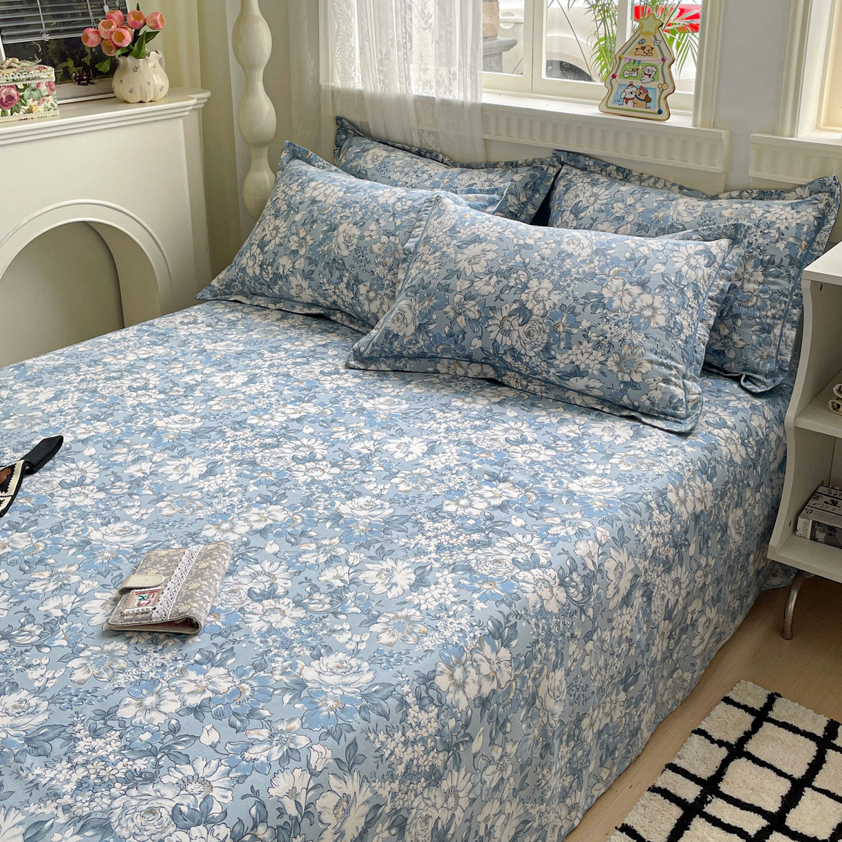 91家纺网 家纺一手货源 找家纺 纽缦家纺 2025新款全棉纯棉磨毛印花单床单 床单单件 雅汐蓝