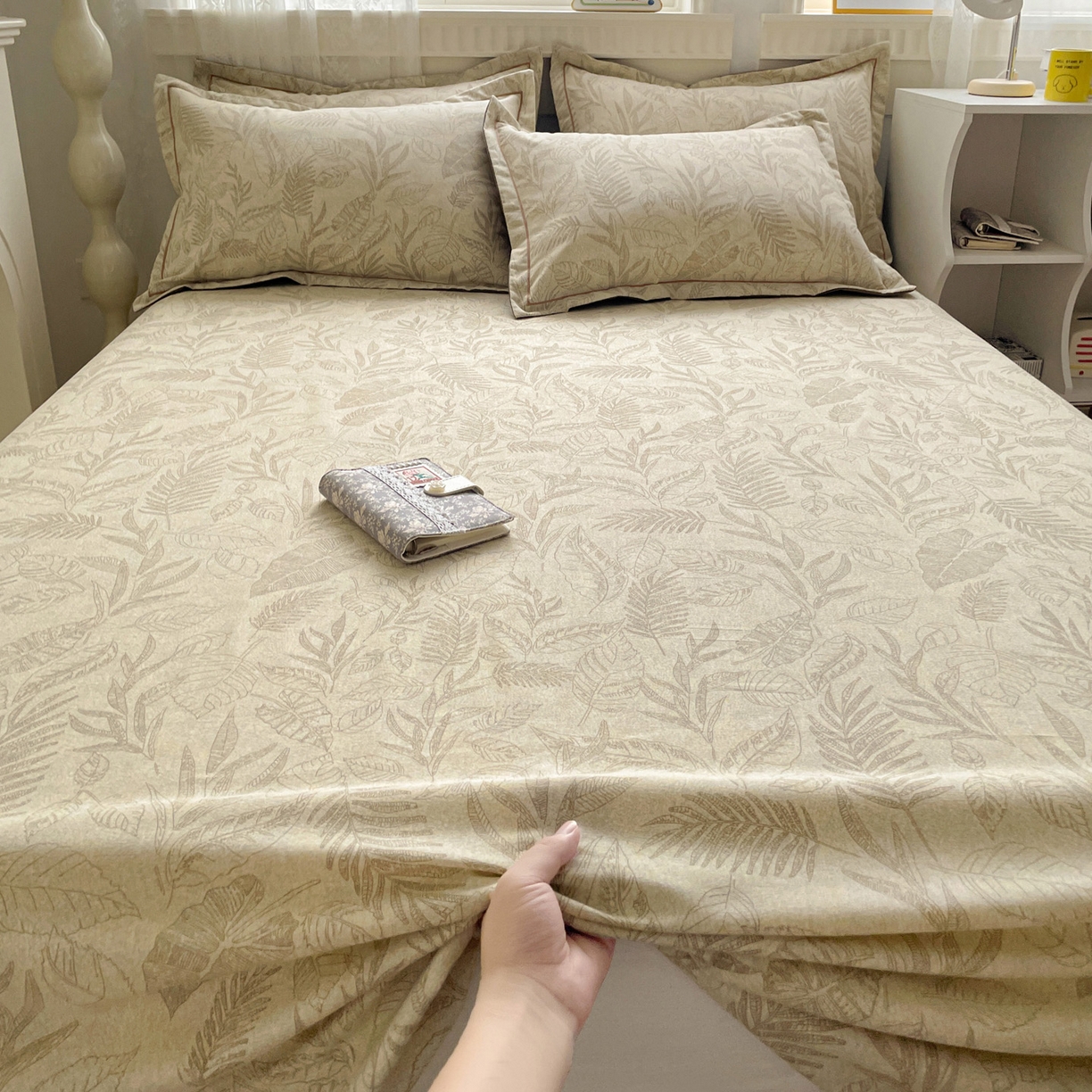 纽缦家纺 2025新款全棉纯棉磨毛印花单床单 床单单件 叶之舞咖