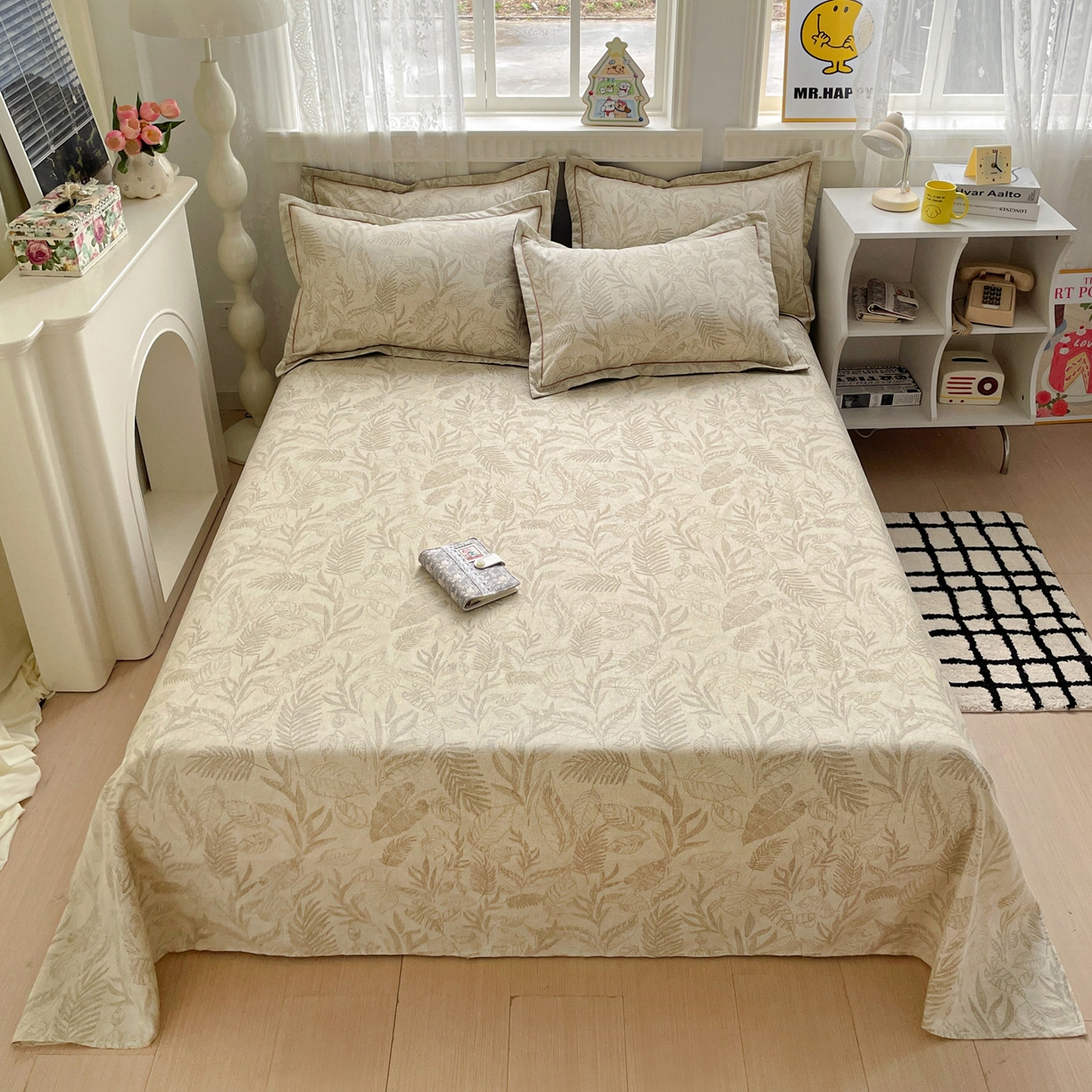 91家纺网 家纺一手货源 找家纺 纽缦家纺 2025新款全棉纯棉磨毛印花单床单 床单单件 叶之舞咖