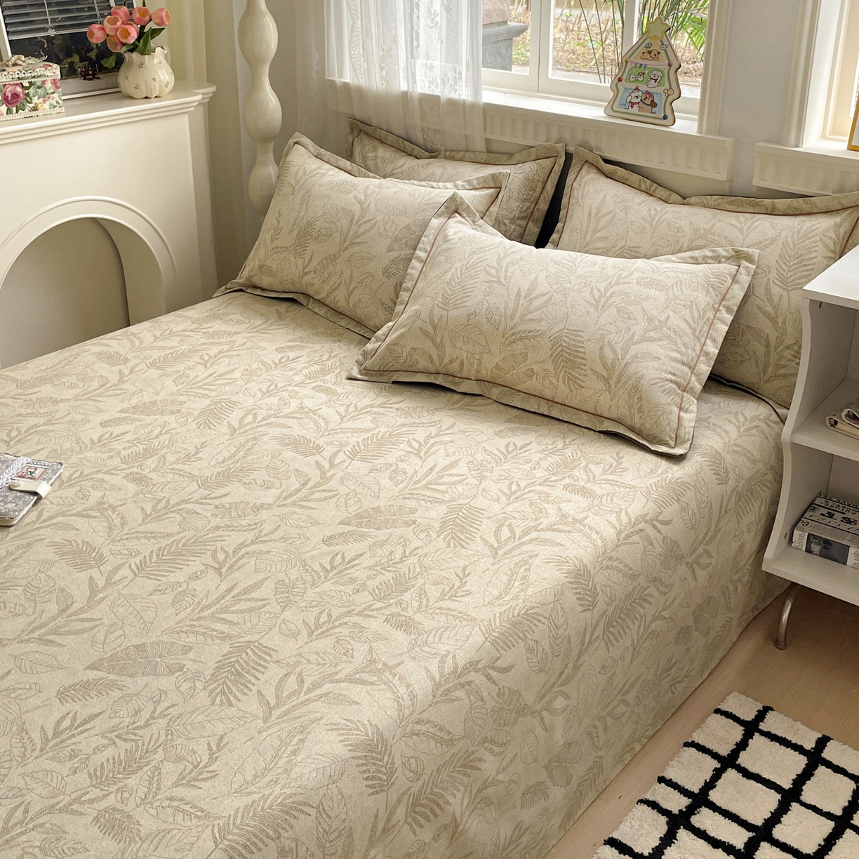 91家纺网 家纺一手货源 找家纺 纽缦家纺 2025新款全棉纯棉磨毛印花单床单 床单单件 叶之舞咖