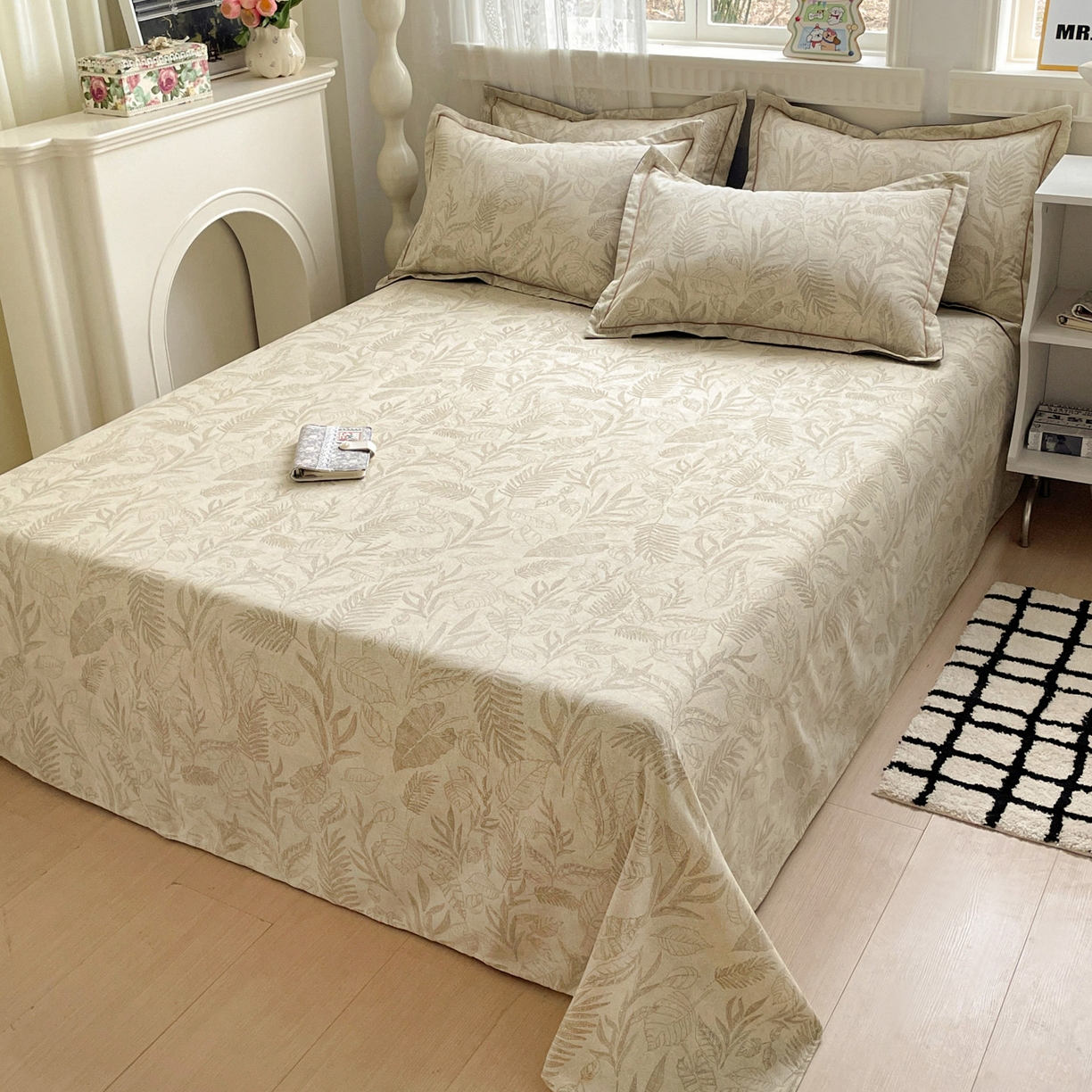 91家纺网 家纺一手货源 找家纺 纽缦家纺 2025新款全棉纯棉磨毛印花单床单 床单单件 叶之舞咖