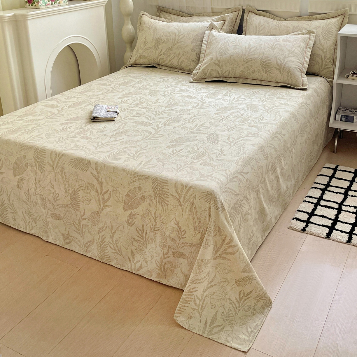 91家纺网 家纺一手货源 找家纺 纽缦家纺 2025新款全棉纯棉磨毛印花单床单 床单单件 叶之舞咖