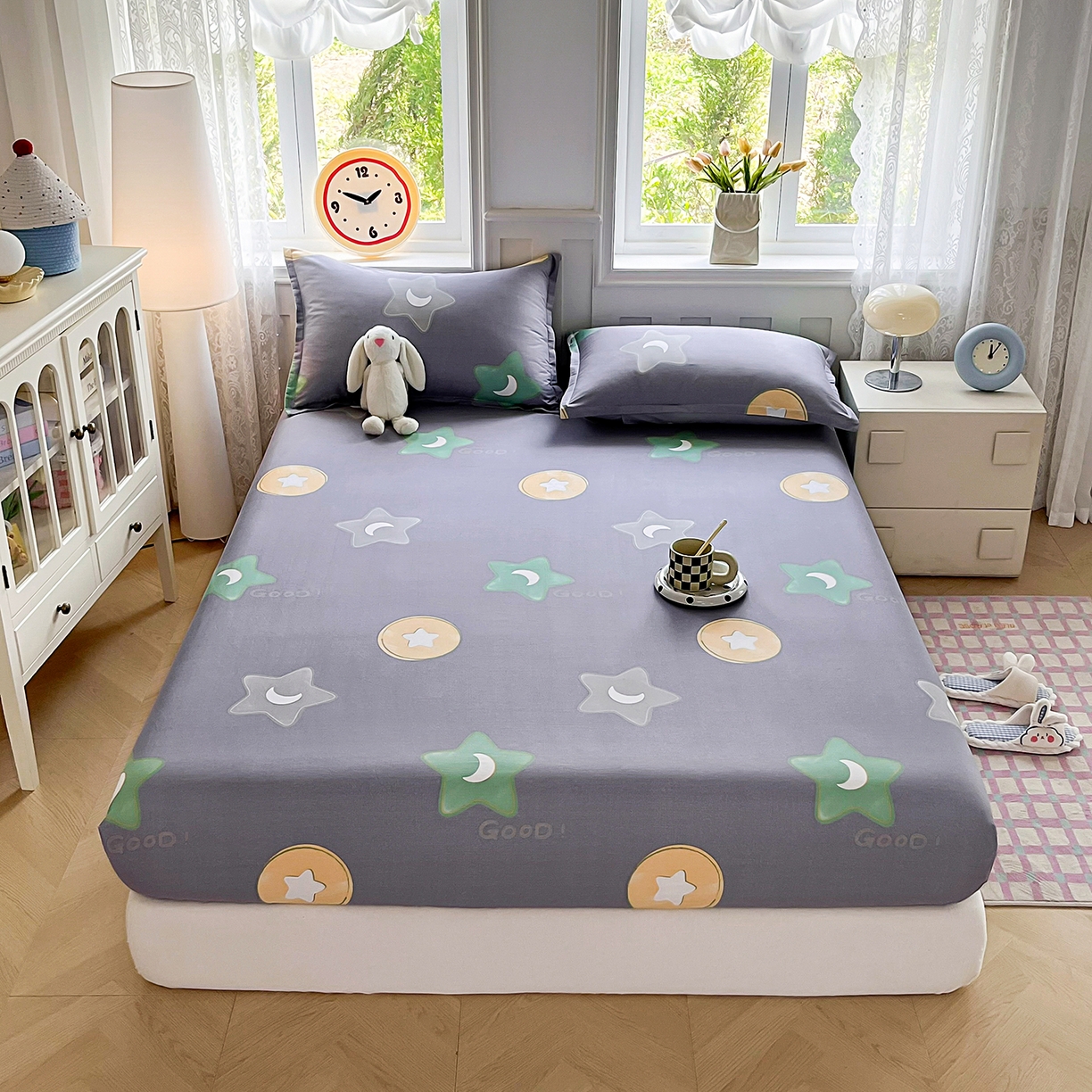 91家纺网 家纺一手货源 找家纺 禧安居 2025新款高支高密活性印染全棉印花床笠全棉床笠单床笠 悦动星城