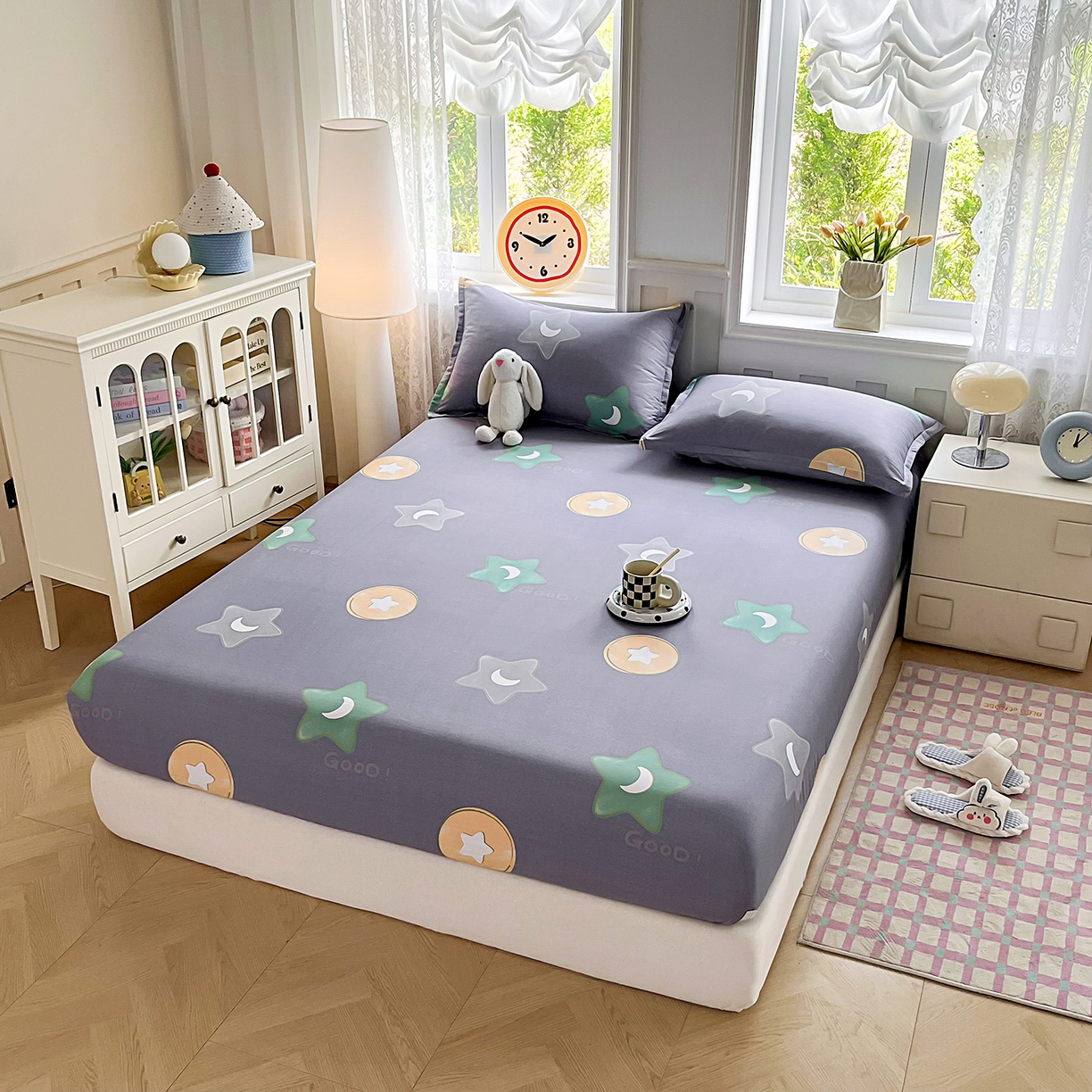 91家纺网 家纺一手货源 找家纺 禧安居 2025新款高支高密活性印染全棉印花床笠全棉床笠单床笠 悦动星城