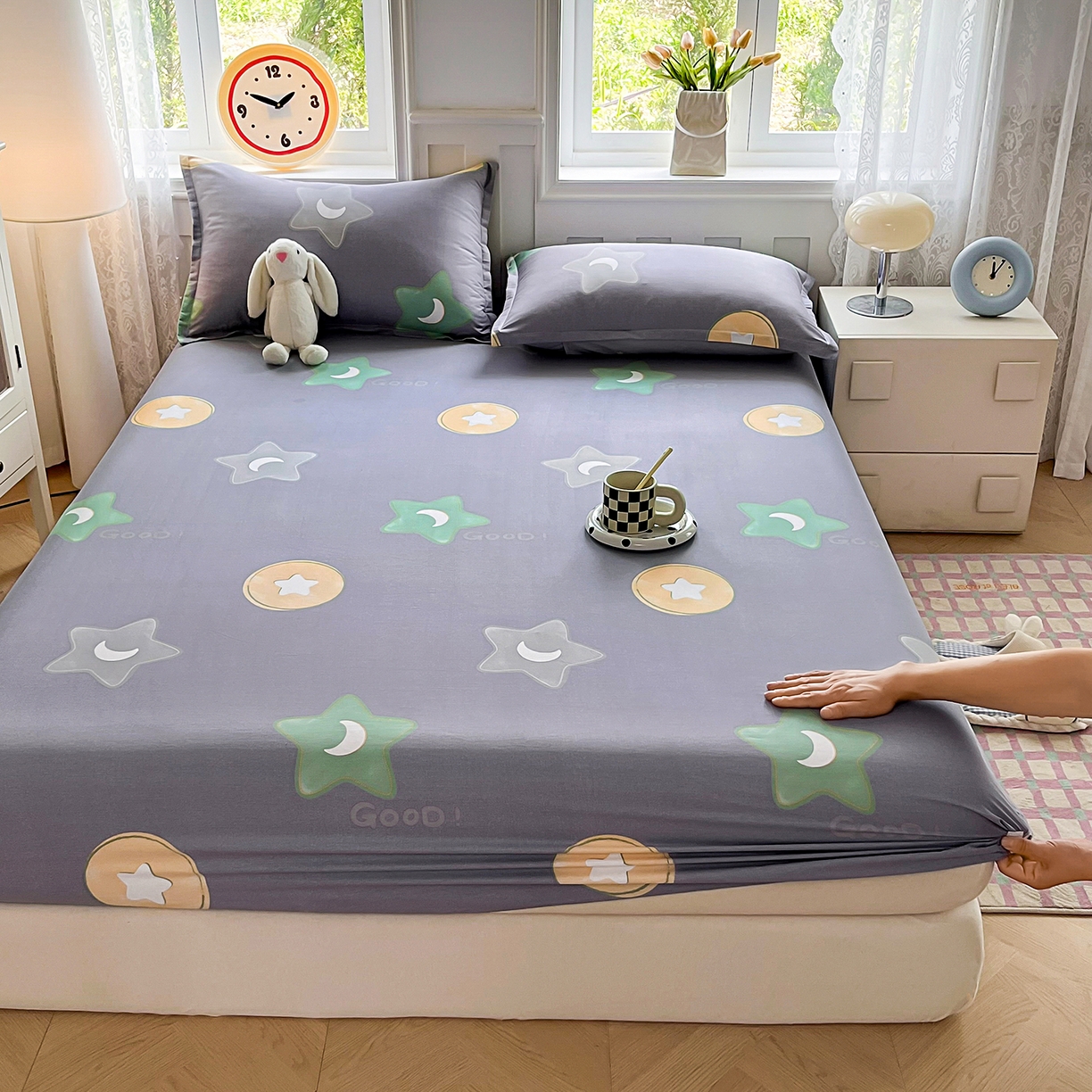 91家纺网 家纺一手货源 找家纺 禧安居 2025新款高支高密活性印染全棉印花床笠全棉床笠单床笠 悦动星城