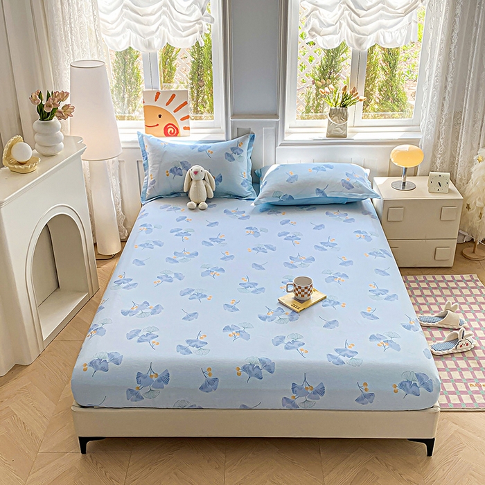 91家纺网 家纺一手货源 找家纺 禧安居 2025新款高支高密活性印染全棉印花床笠全棉床笠单床笠 银杏叶