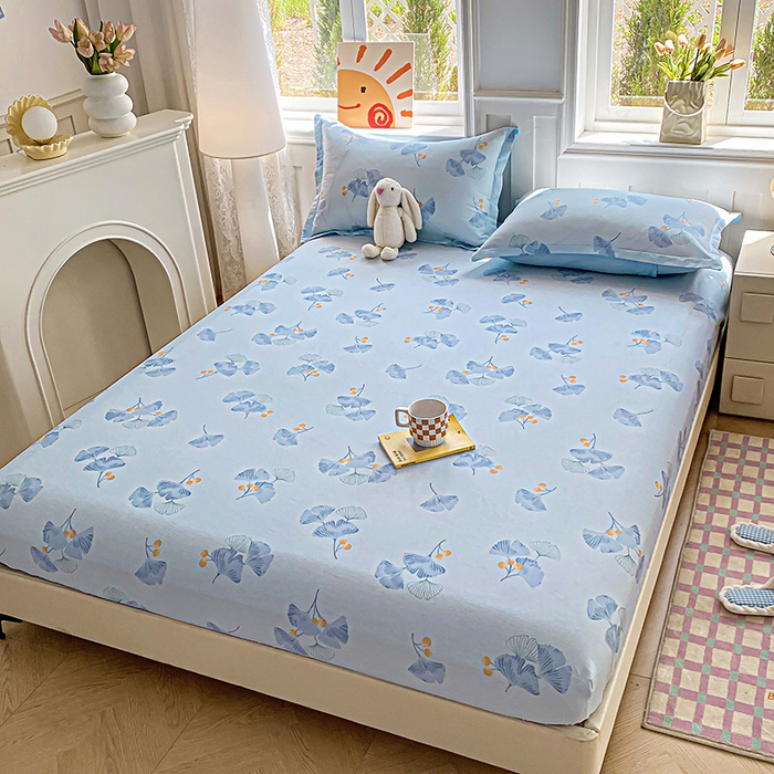 91家纺网 家纺一手货源 找家纺 禧安居 2025新款高支高密活性印染全棉印花床笠全棉床笠单床笠 银杏叶