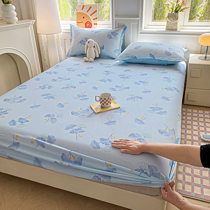 禧安居 2025新款高支高密活性印染全棉印花床笠全棉床笠单床笠 银杏叶