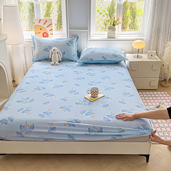 91家纺网 家纺一手货源 找家纺 禧安居 2025新款高支高密活性印染全棉印花床笠全棉床笠单床笠 银杏叶