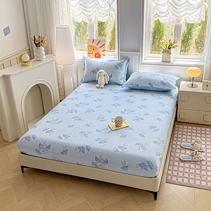 91家纺网 家纺一手货源 找家纺 禧安居 2025新款高支高密活性印染全棉印花床笠全棉床笠单床笠 银杏叶