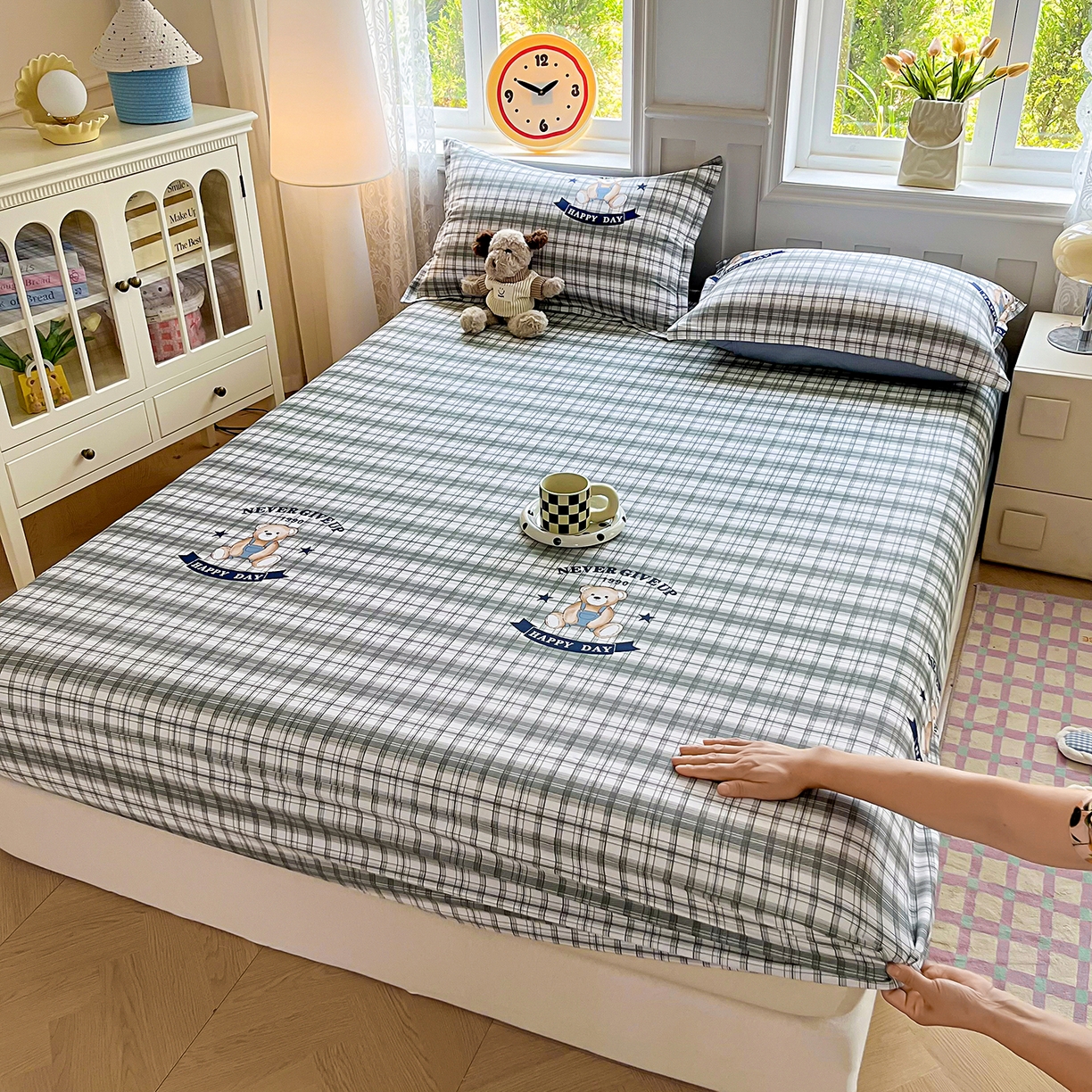 91家纺网 家纺一手货源 找家纺 禧安居 2025新款高支高密活性印染全棉印花床笠全棉床笠单床笠 米乐-蓝