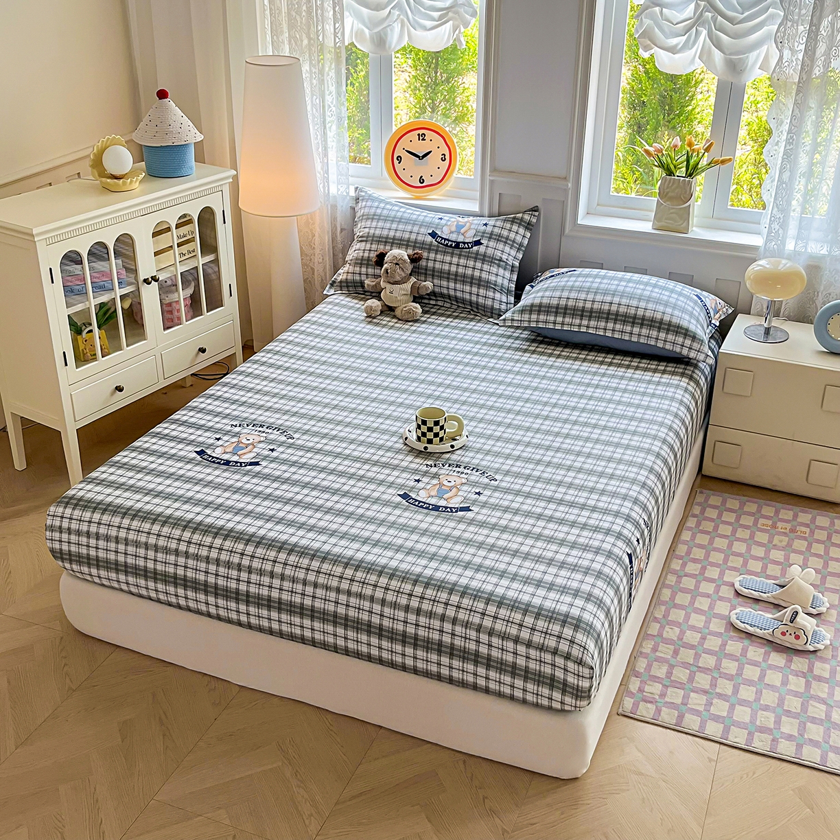 91家纺网 家纺一手货源 找家纺 禧安居 2025新款高支高密活性印染全棉印花床笠全棉床笠单床笠 米乐-蓝