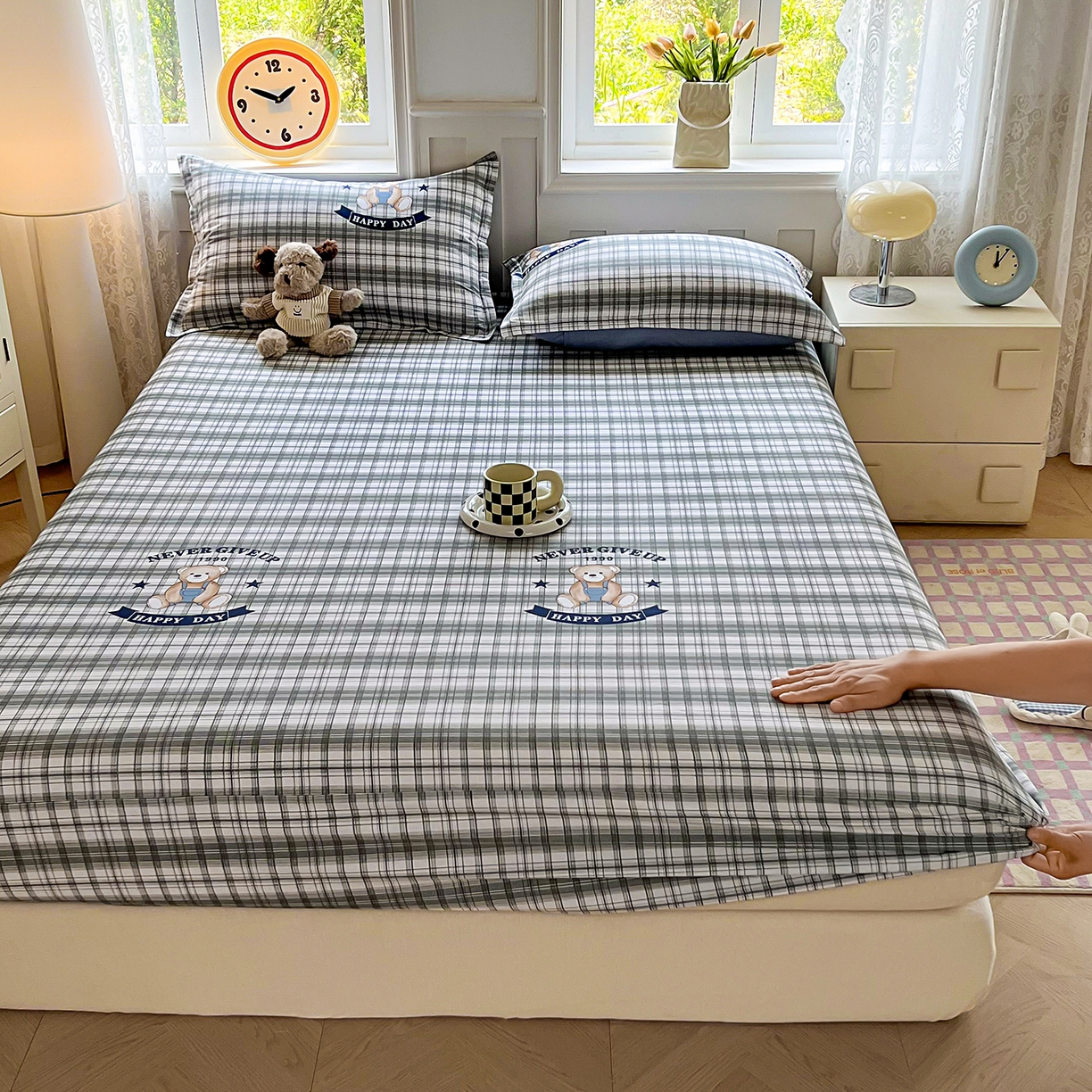 91家纺网 家纺一手货源 找家纺 禧安居 2025新款高支高密活性印染全棉印花床笠全棉床笠单床笠 米乐-蓝