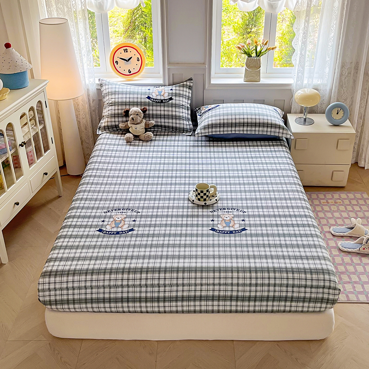 91家纺网 家纺一手货源 找家纺 禧安居 2025新款高支高密活性印染全棉印花床笠全棉床笠单床笠 米乐-蓝