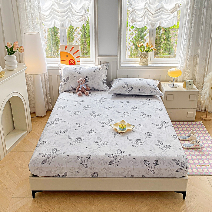 91家纺网 家纺一手货源 找家纺 禧安居 2025新款高支高密活性印染全棉印花床笠全棉床笠单床笠 玫瑰夜语