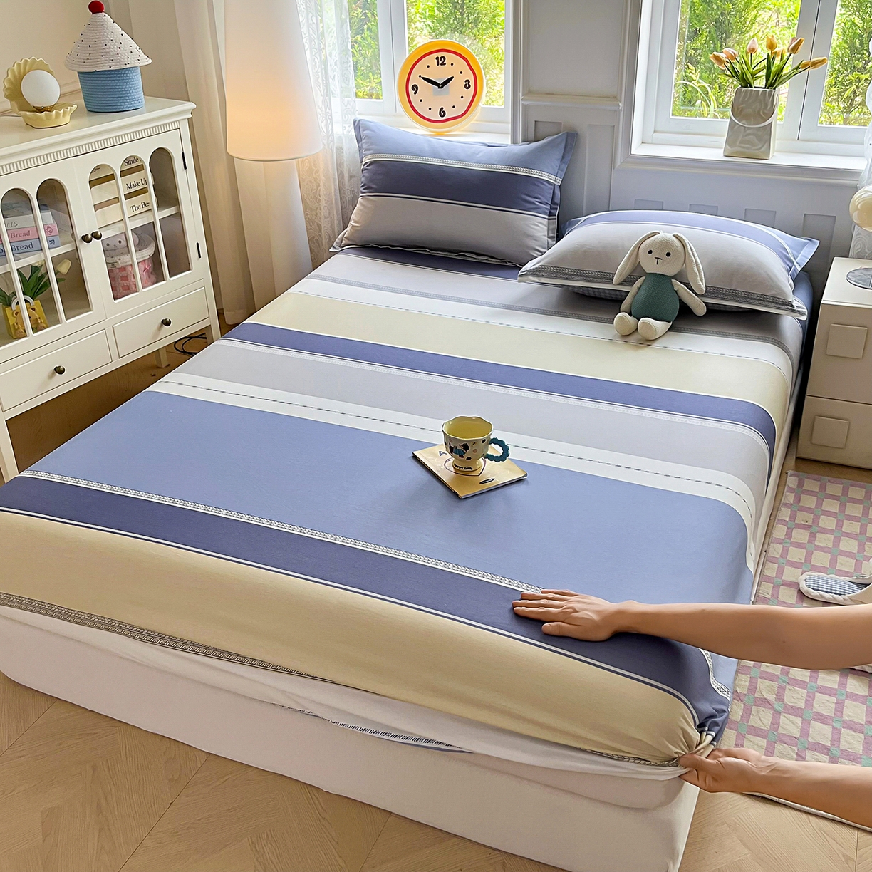 禧安居 2025新款高支高密活性印染全棉印花床笠全棉床笠单床笠 凌川