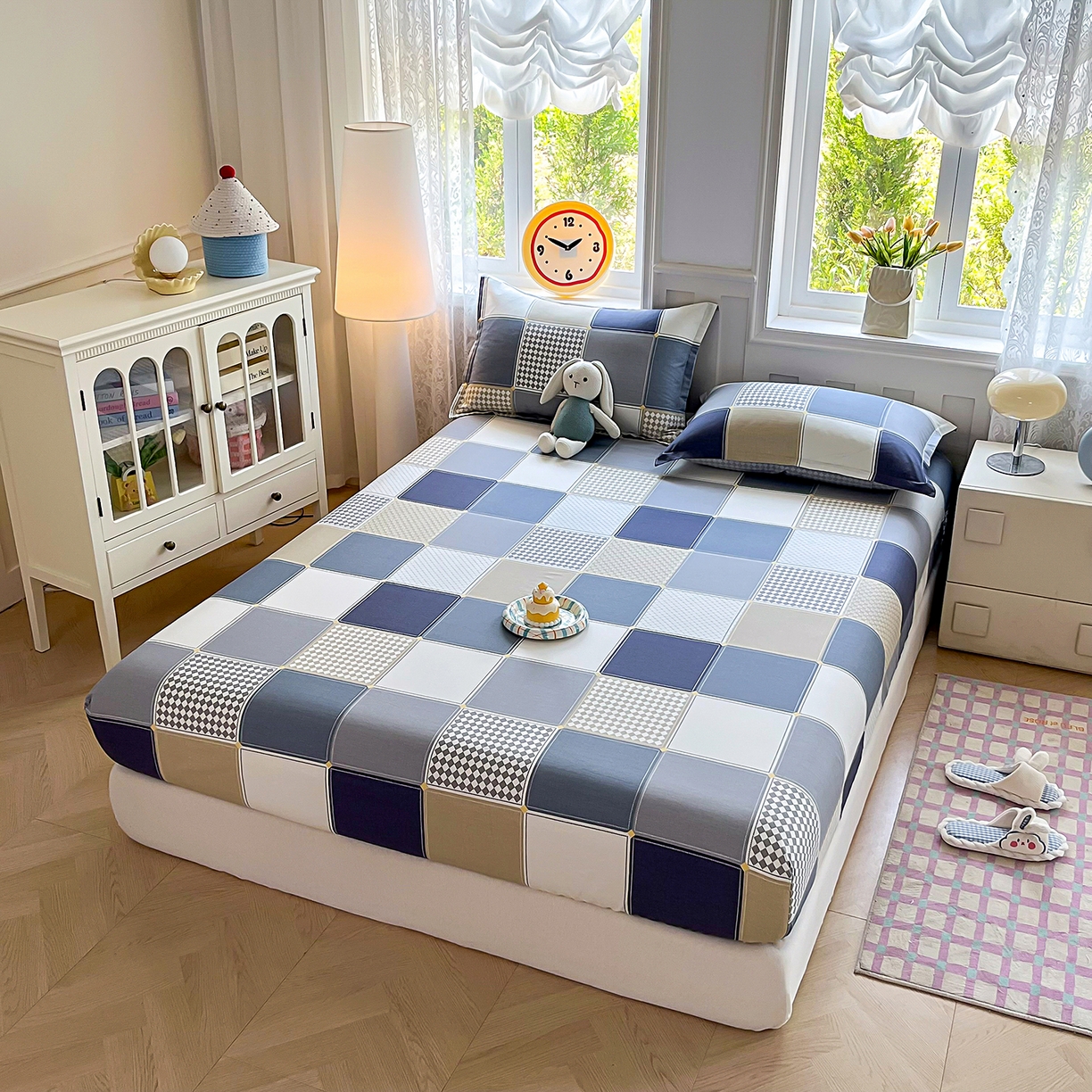 91家纺网 家纺一手货源 找家纺 禧安居 2025新款高支高密活性印染全棉印花床笠全棉床笠单床笠 蓝色垦丁