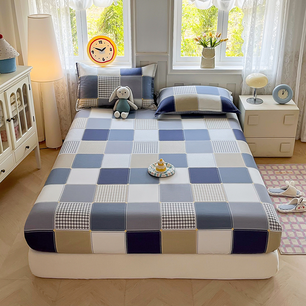 91家纺网 家纺一手货源 找家纺 禧安居 2025新款高支高密活性印染全棉印花床笠全棉床笠单床笠 蓝色垦丁