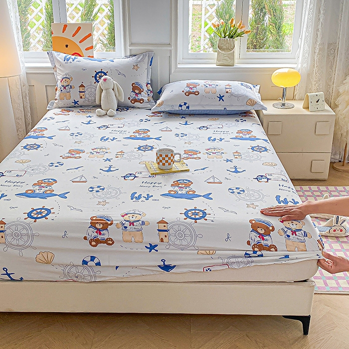 91家纺网 家纺一手货源 找家纺 禧安居 2025新款高支高密活性印染全棉印花床笠全棉床笠单床笠 航海小熊