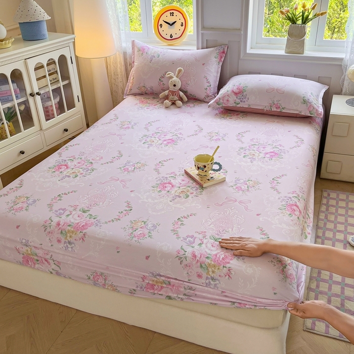 91家纺网 家纺一手货源 找家纺 禧安居 2025新款高支高密活性印染全棉印花床笠全棉床笠单床笠 绿茵庭院