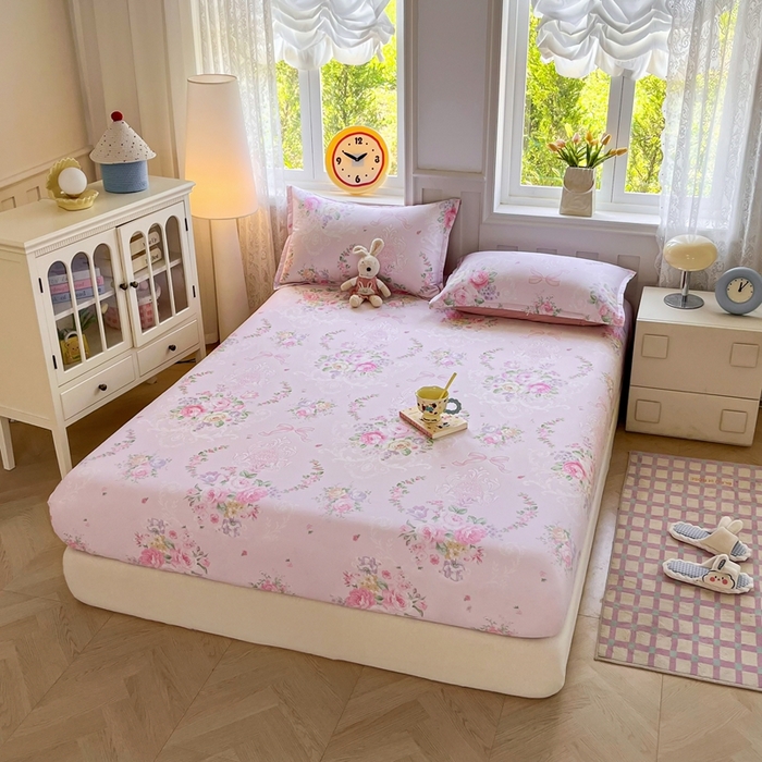 91家纺网 家纺一手货源 找家纺 禧安居 2025新款高支高密活性印染全棉印花床笠全棉床笠单床笠 绿茵庭院