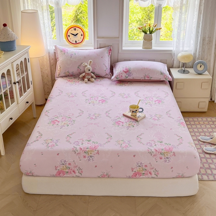 91家纺网 家纺一手货源 找家纺 禧安居 2025新款高支高密活性印染全棉印花床笠全棉床笠单床笠 绿茵庭院