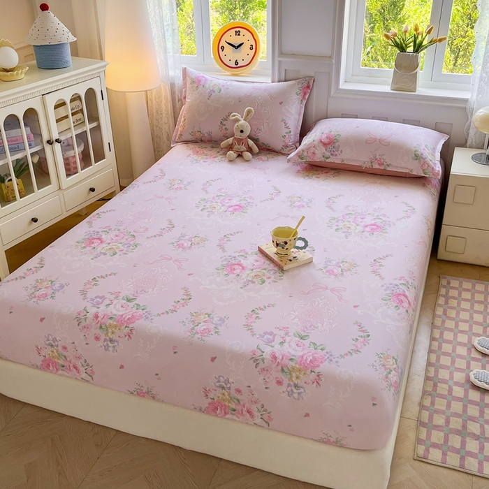 91家纺网 家纺一手货源 找家纺 禧安居 2025新款高支高密活性印染全棉印花床笠全棉床笠单床笠 绿茵庭院