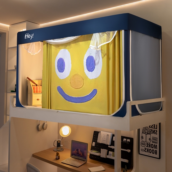 91家纺网 家纺一手货源 找家纺 飞轮海蚊帐 2025新款强遮光防蚊学生蚊帐-XZ-99（靠墙帘选配）开心黄