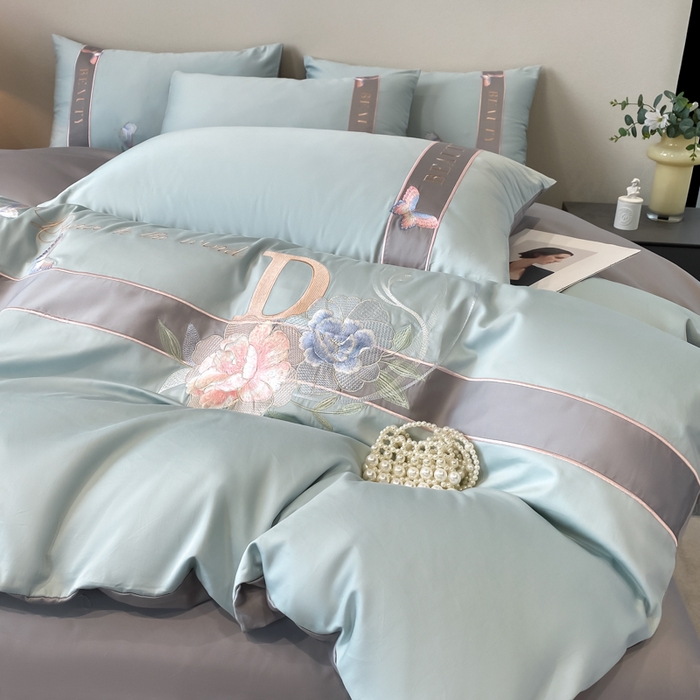 91家纺网 家纺一手货源 找家纺 桃园 2025新款纯棉全棉长绒棉刺绣绣花四件套-蝶恋花 （高端礼盒） 蝶恋花-飘蓝