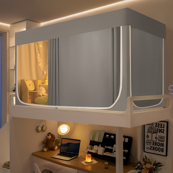 91家纺网 家纺一手货源 找家纺 飞轮海蚊帐 2025新款强遮光防蚊学生蚊帐-XZ-99（靠墙帘选配）银灰