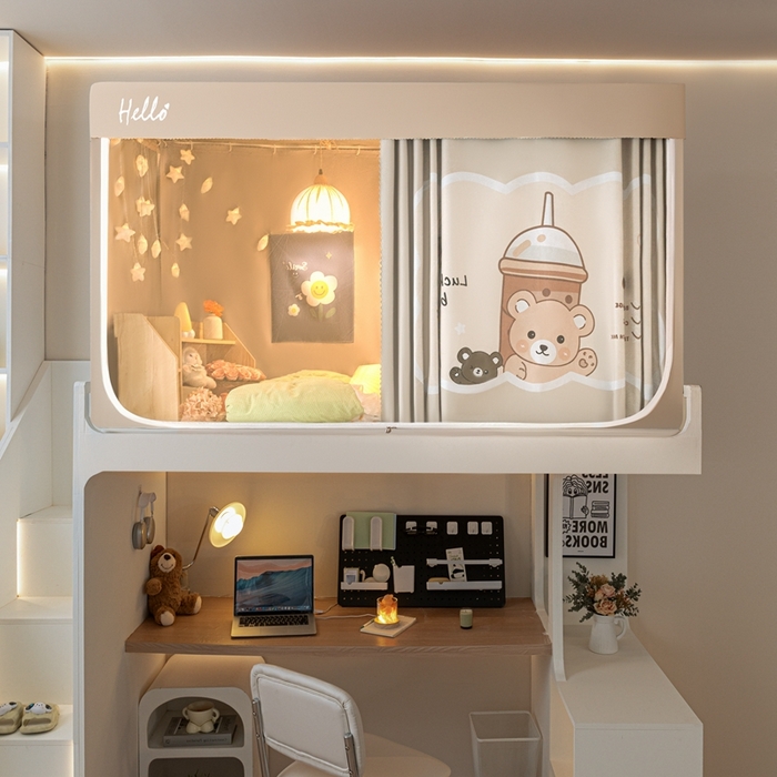 91家纺网 家纺一手货源 找家纺 飞轮海蚊帐 2025新款强遮光防蚊学生蚊帐-XZ-99（靠墙帘选配）奶茶熊