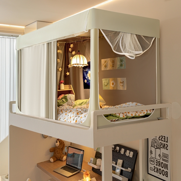 91家纺网 家纺一手货源 找家纺 飞轮海蚊帐 2025新款强遮光防蚊学生蚊帐-XZ-99（靠墙帘选配）奶油黄