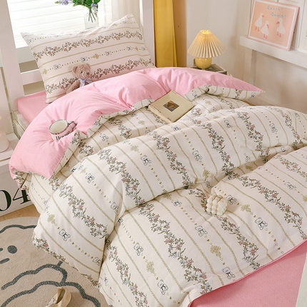 悦织湾家纺 2025新款全棉印花13372学生三件套 A11爱尔花园-白