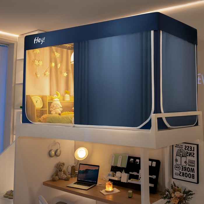 91家纺网 家纺一手货源 找家纺 飞轮海蚊帐 2025新款强遮光防蚊学生蚊帐-XZ-99（靠墙帘选配）宾利蓝