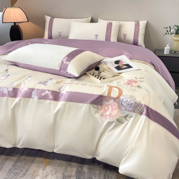 91家纺网 家纺一手货源 找家纺 桃园 2025新款纯棉全棉长绒棉刺绣绣花四件套-蝶恋花 （高端礼盒） 蝶恋花-紫色