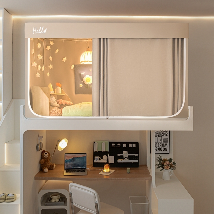 91家纺网 家纺一手货源 找家纺 飞轮海蚊帐 2025新款强遮光防蚊学生蚊帐-XZ-99（靠墙帘选配）香槟