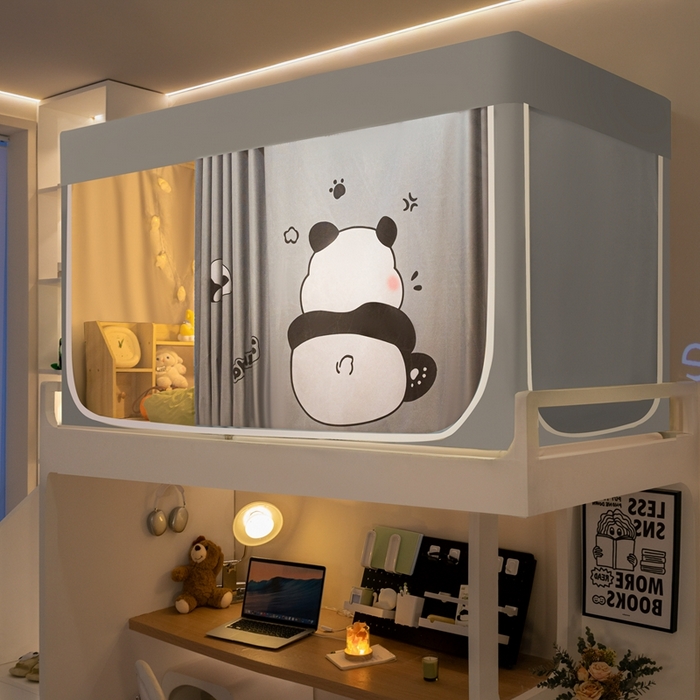 91家纺网 家纺一手货源 找家纺 飞轮海蚊帐 2025新款强遮光防蚊学生蚊帐-XZ-99（靠墙帘选配）熊猫宝